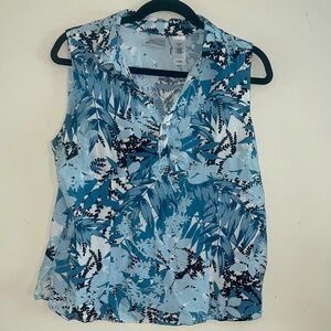 Emma James Blue and White Floral Sleeveless Blouse 14 petite